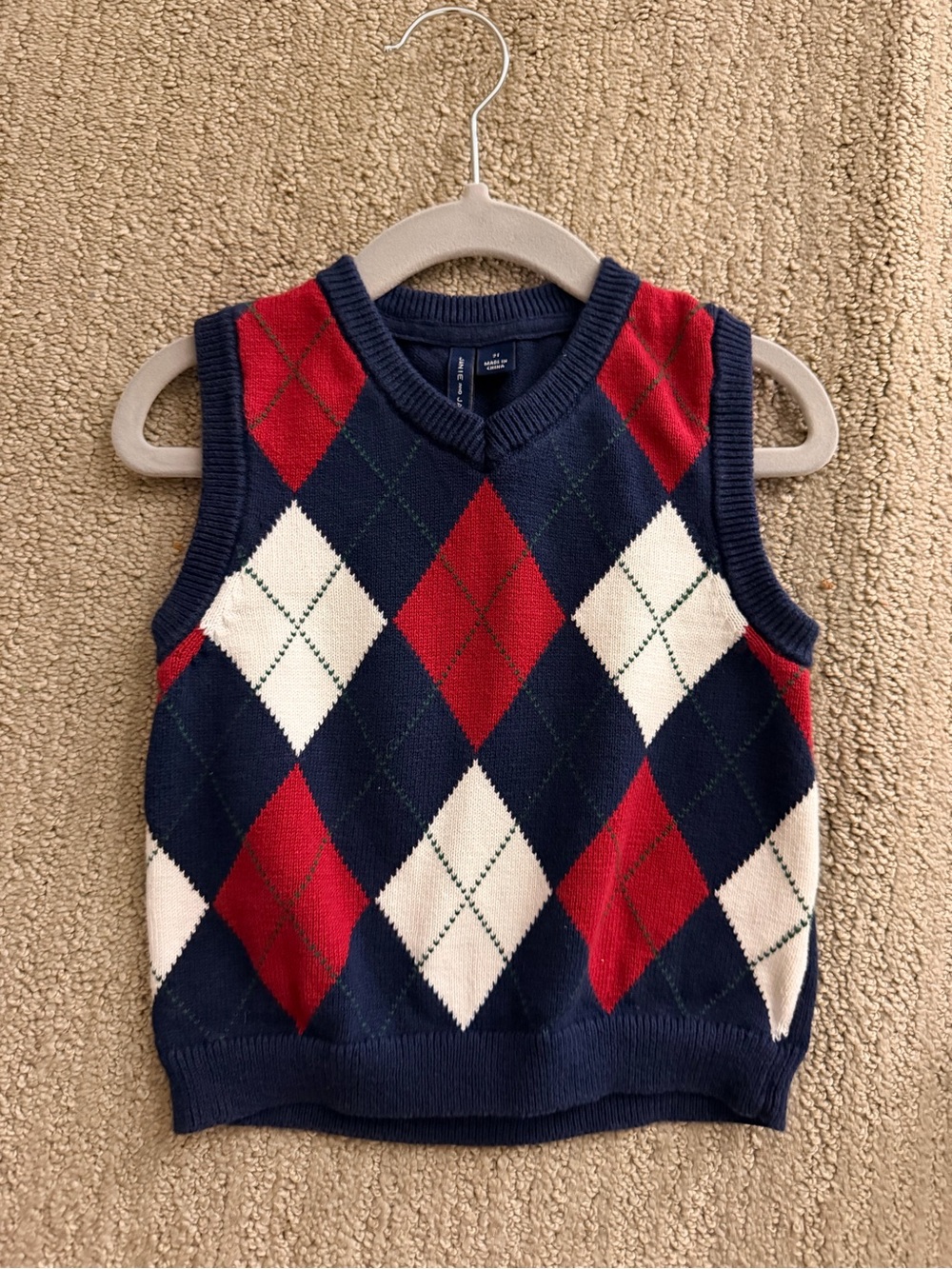Janie and Jack Navy Red White Argyle Sweater Vest